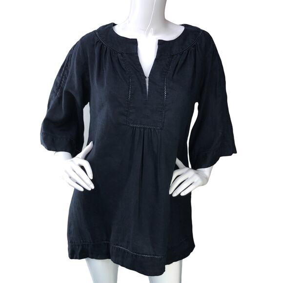 Calypso St Barths Womens Size XS Tunic Blouse Split Neck Flared Sleeve Midnight - Picture 11 of 15